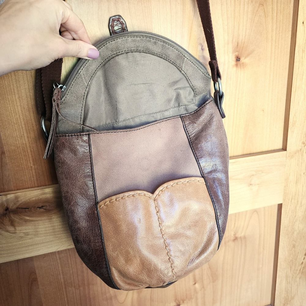 The Sak Brown Leather Patchwork Adjustable Strap Crossbody Purse Bag Boho Hippie - Picture 3 of 11